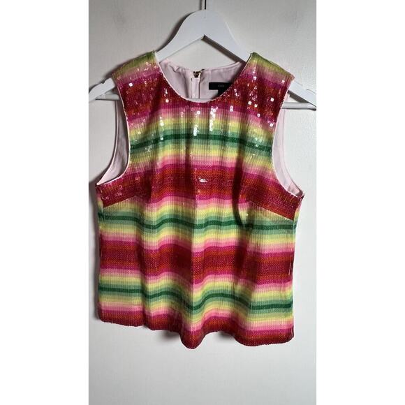 J.Crew Sleeveless top in watermelon-stripe sequins Red Green Multi Small NEW - Picture 4 of 12